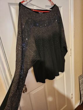 Black Rhinestone Embellished Women's Top - Sparkle Detail 3X